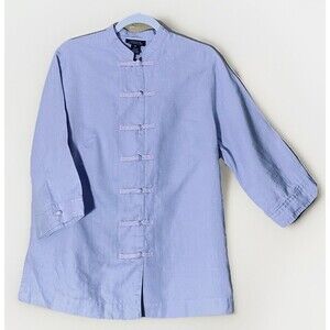 Jones New York Jacket Top 1X Signature Linen Mandarin Tunic Lavender Frog Close